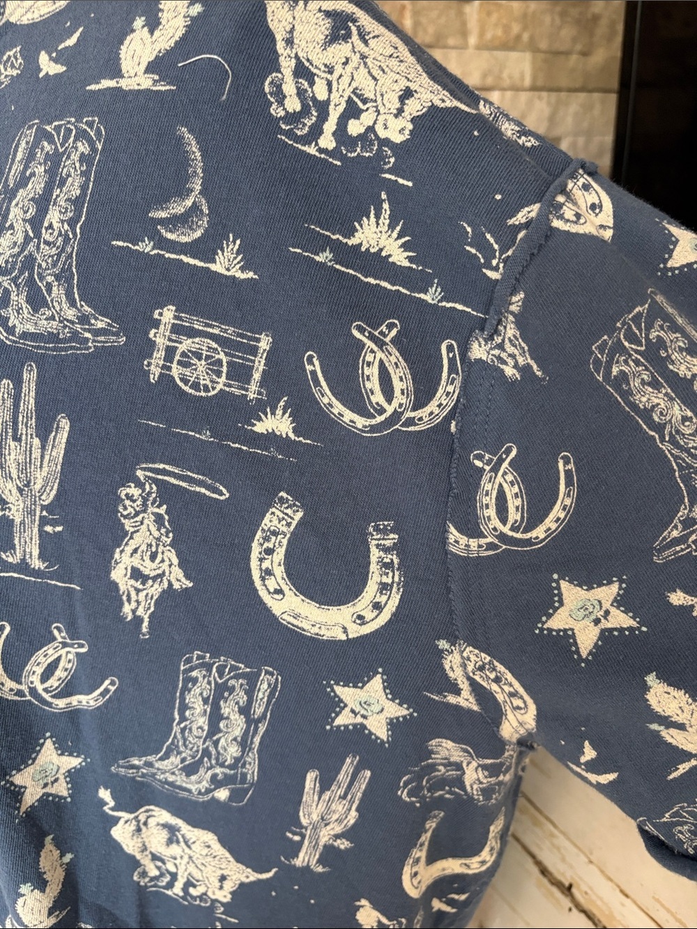 Free People blue painted graphic tshirt western theme drop shoulder horseshoe - Picture 5 of 16